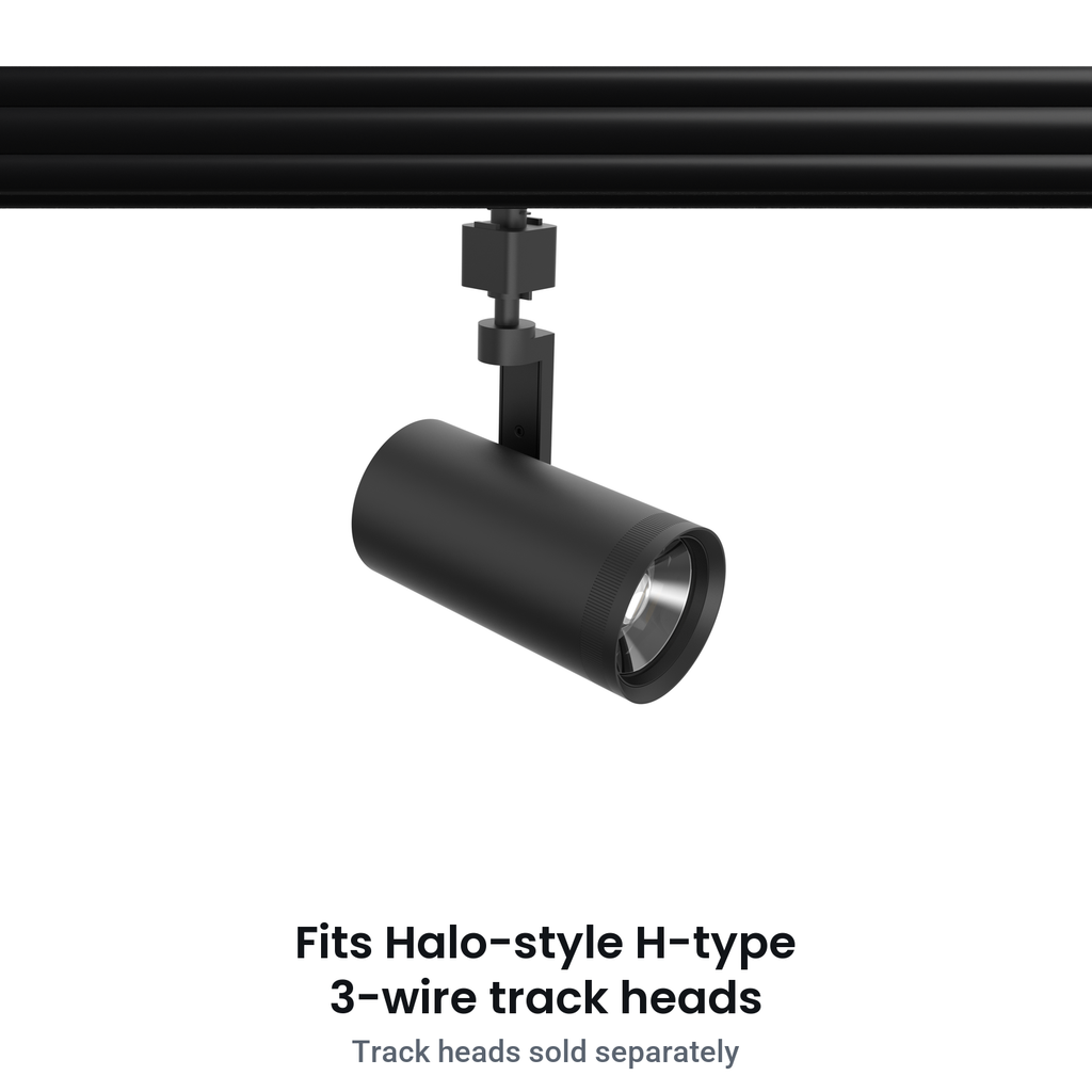 Black Halo-style H-type 3-wire track rail with a track head attached; track heads sold separately