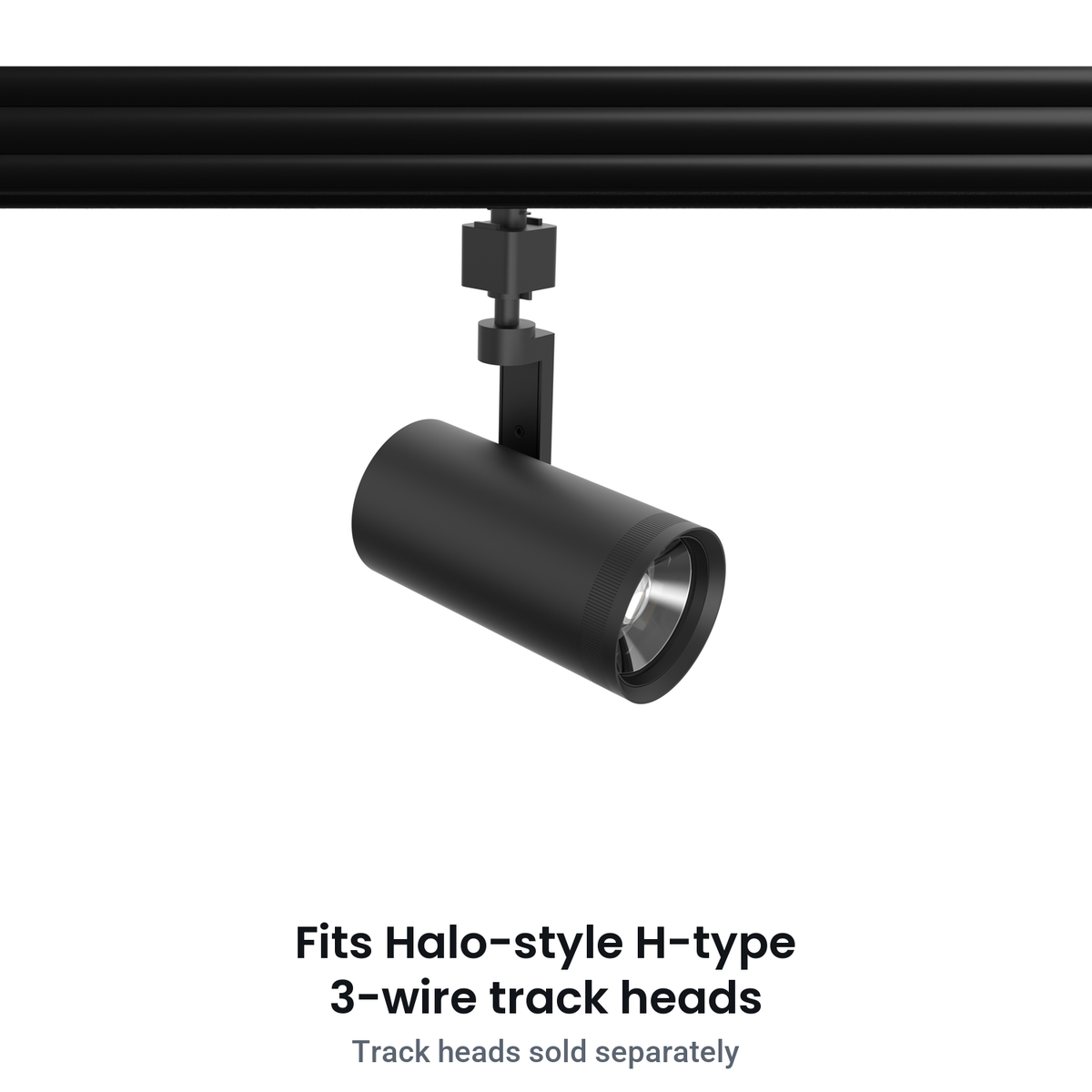 Black Halo-style H-type 3-wire track rail with a track head attached; track heads sold separately