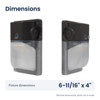 Bronze LED security wall pack with battery backup, front and side views: 6-11/16 in. x 4 in.