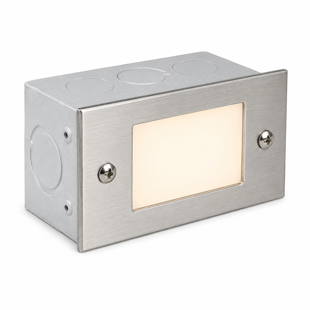 Lensed Step Light, Recessed, 4-3/8 Inch, Silver Plated, 250 Lumens