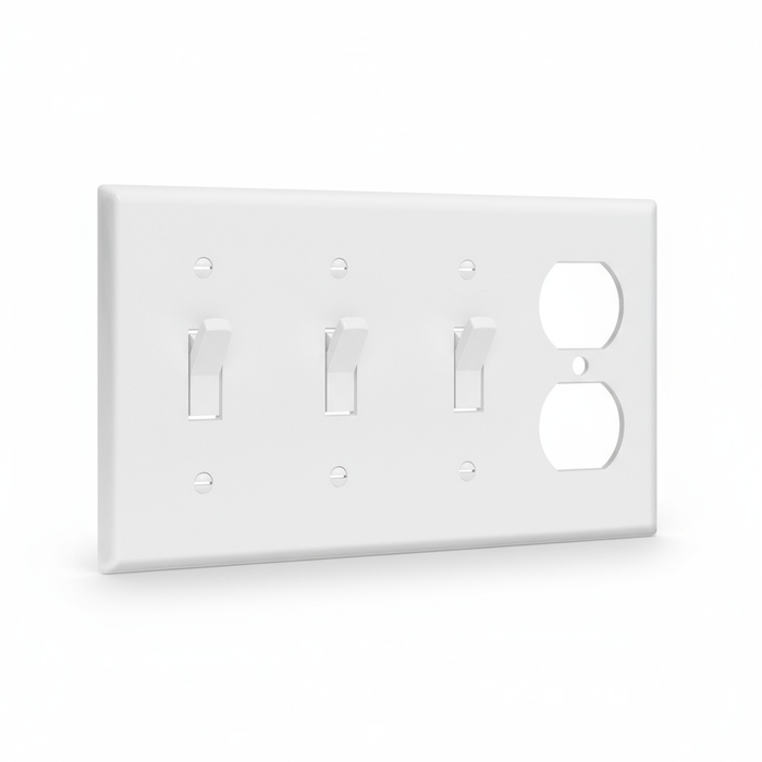 Enerlites Combination Four-Gang Wall Plate – 3 Toggles and Duplex Receptacle