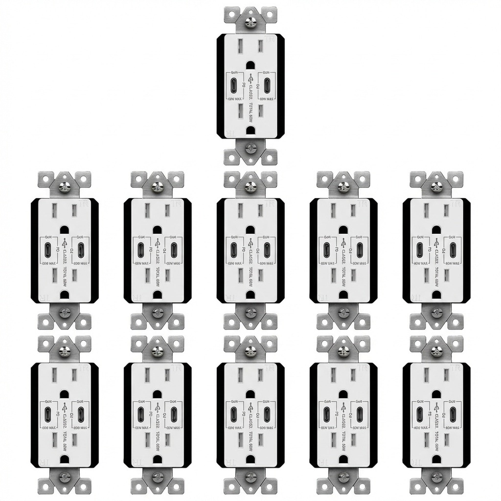 Enerlites 60W Power Delivery, Dual USB-C Outlet, Tamper-Resistant 15A Duplex Receptacles