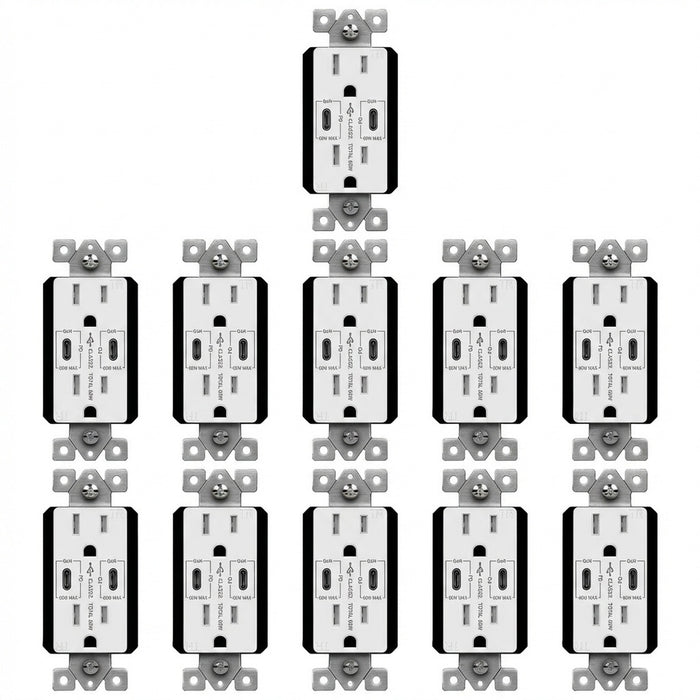 Enerlites 60W Power Delivery, Dual USB-C Outlet, Tamper-Resistant 15A Duplex Receptacles