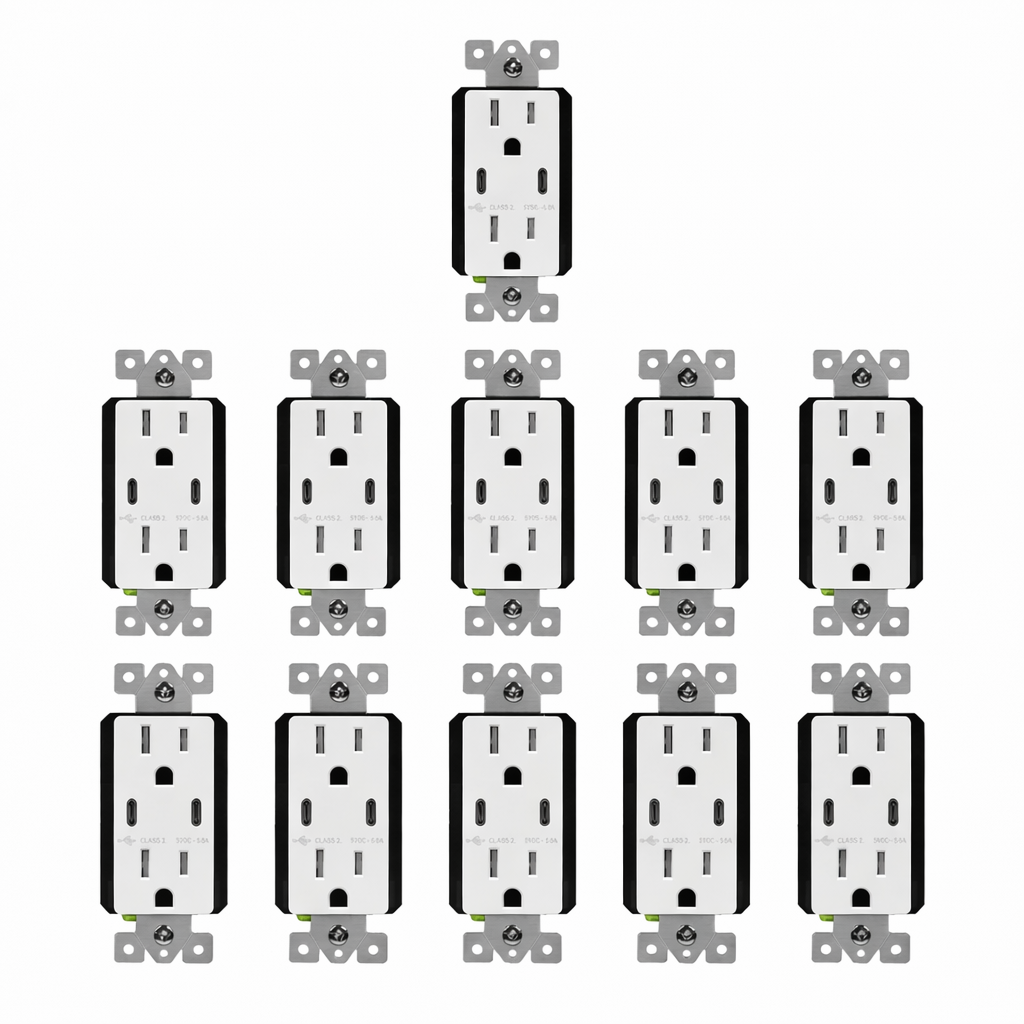 Enerlites 5A Dual USB-C Outlet, Tamper-Resistant 15A Duplex Receptacles