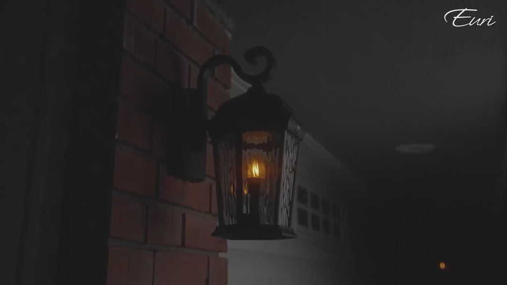Euri Lighting LED Flickering Flame Hanging Lantern, Bronze, Glass Lens