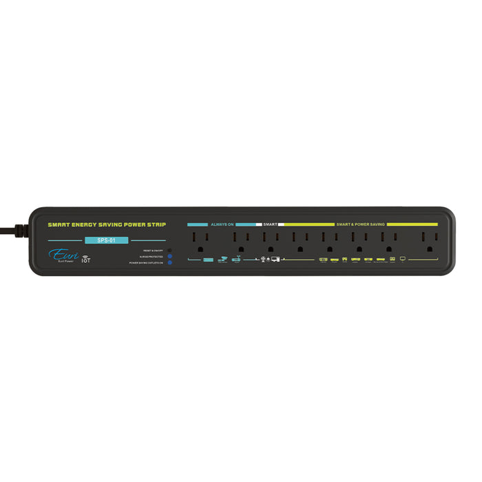 Euri SPS-01 black eight-outlet smart energy-saving power strip, front view