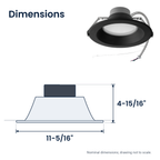 Dimensions of the 10 inch black commercial LED downlight: 11-5/16" x 4-15/16"