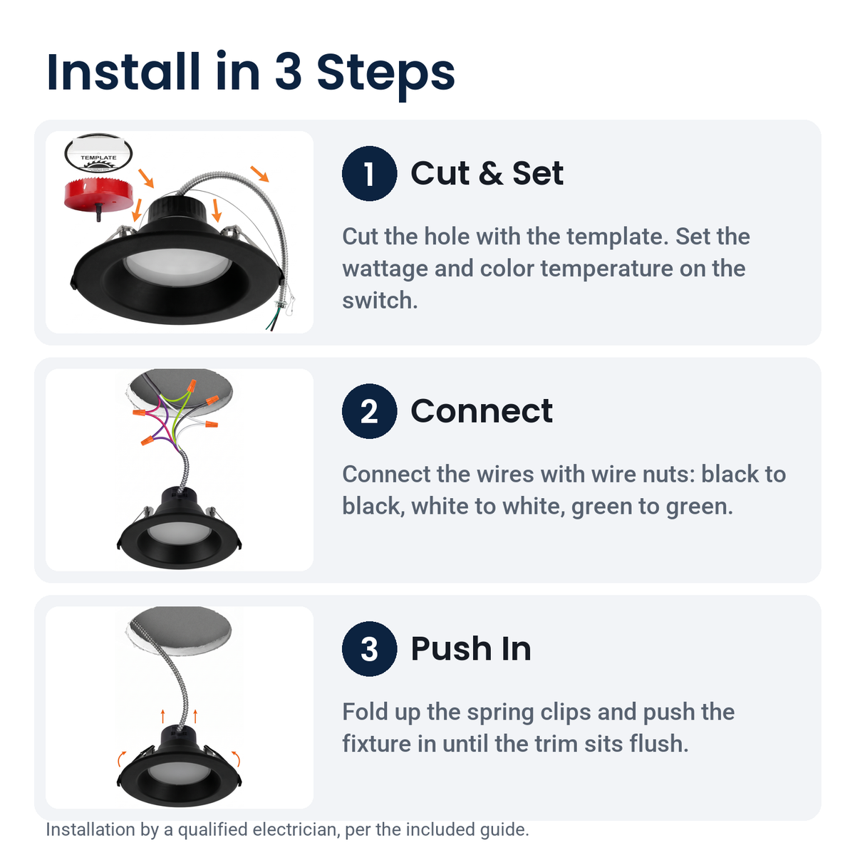How to install the 10 inch black commercial LED downlight in 3 steps