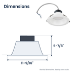 Dimensions of the 10 inch white commercial LED downlight: 11-9/16" x 5-7/8"