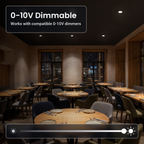 0-10V dimmable 6 inch black commercial LED downlights in a restaurant dining room