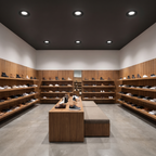 8 inch black commercial LED downlights in a shoe store