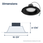 Dimensions of the 8 inch black commercial LED downlight: 10-1/4" x 4-7/16"