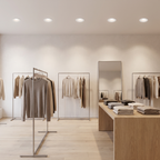 6 inch white commercial LED downlights with battery backup in a clothing boutique