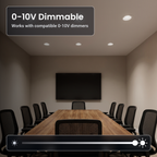 0-10V dimmable 6 inch white commercial LED downlights with battery backup in a meeting room