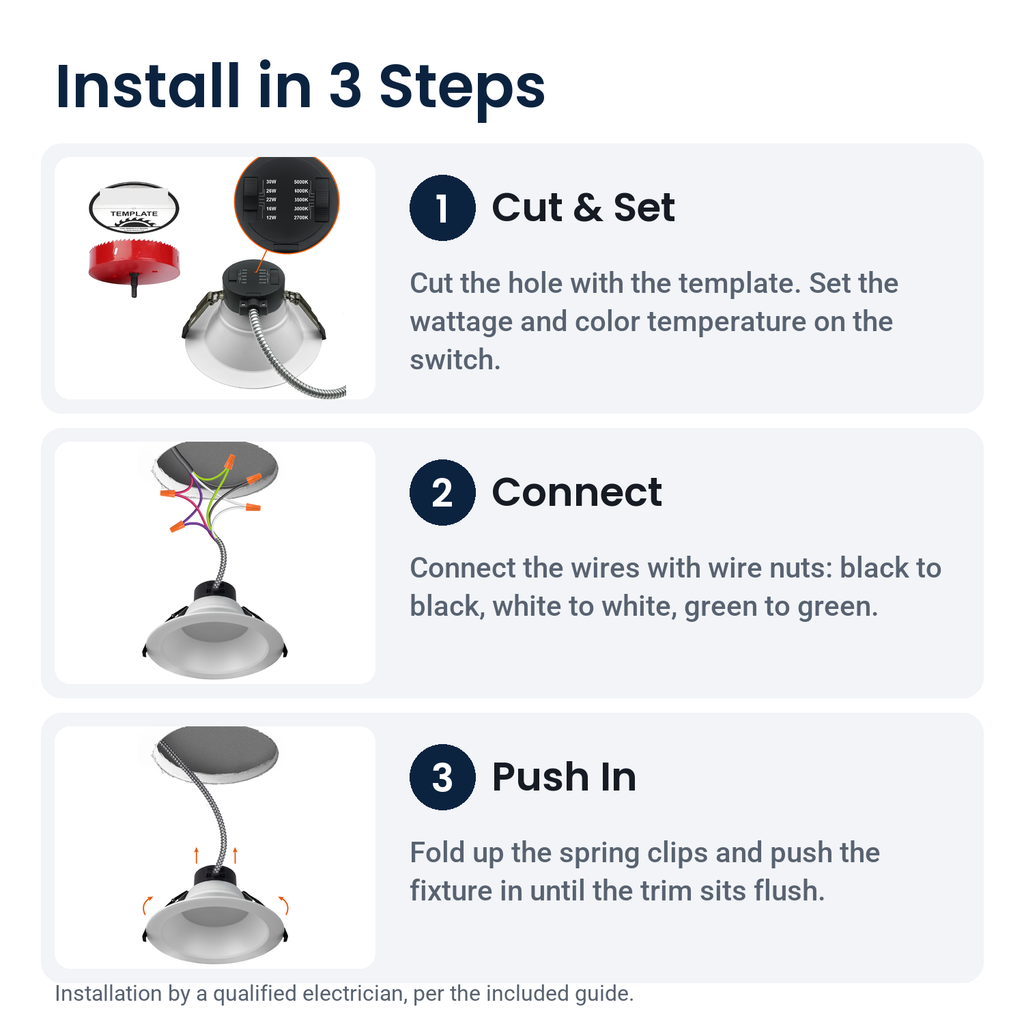 How to install the 6 inch white commercial LED downlight with battery backup in 3 steps
