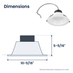 Dimensions of the 8 inch white commercial LED downlight with battery backup: 10-5/16" x 5-5/16"