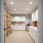 6 inch white motion activated commercial LED downlights in an office copy and supply room