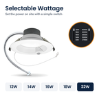Wattage switch on the 6 inch white motion activated commercial LED downlight: 12W, 14W, 16W, 18W, 22W