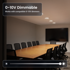 0-10V dimmable 8 inch white motion activated commercial LED downlights in a meeting room