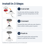 How to install the 8 inch white motion activated commercial LED downlight in 3 steps
