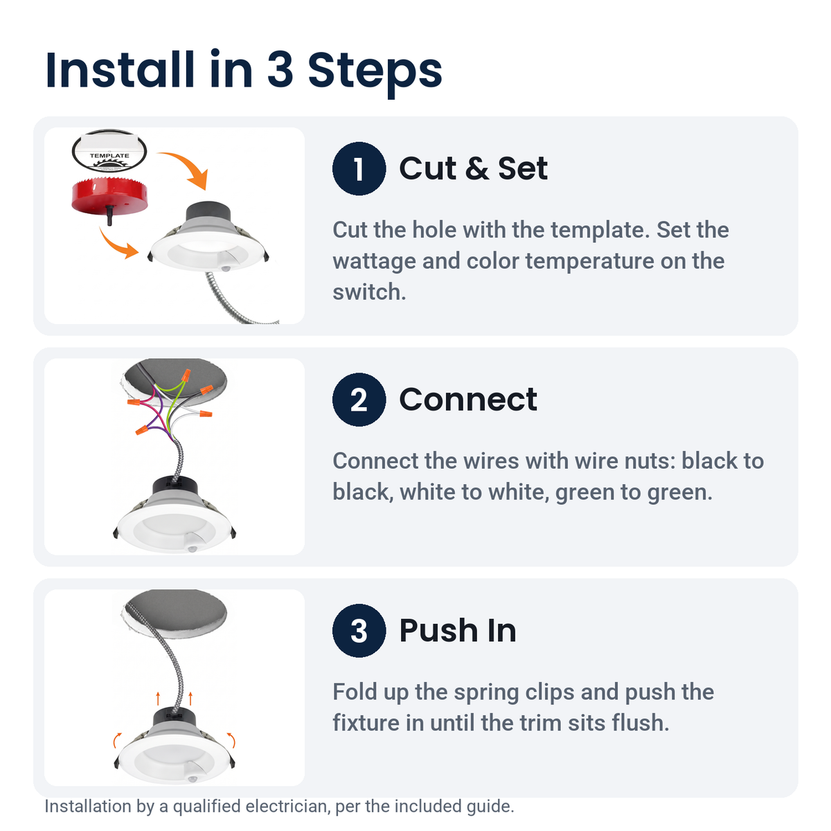 How to install the 8 inch white motion activated commercial LED downlight in 3 steps