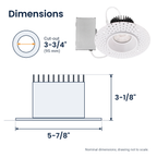 Dimensions of the 4 inch white trimless LED recessed light: 5-7/8" x 3-1/8"; cut-out 3-3/4"
