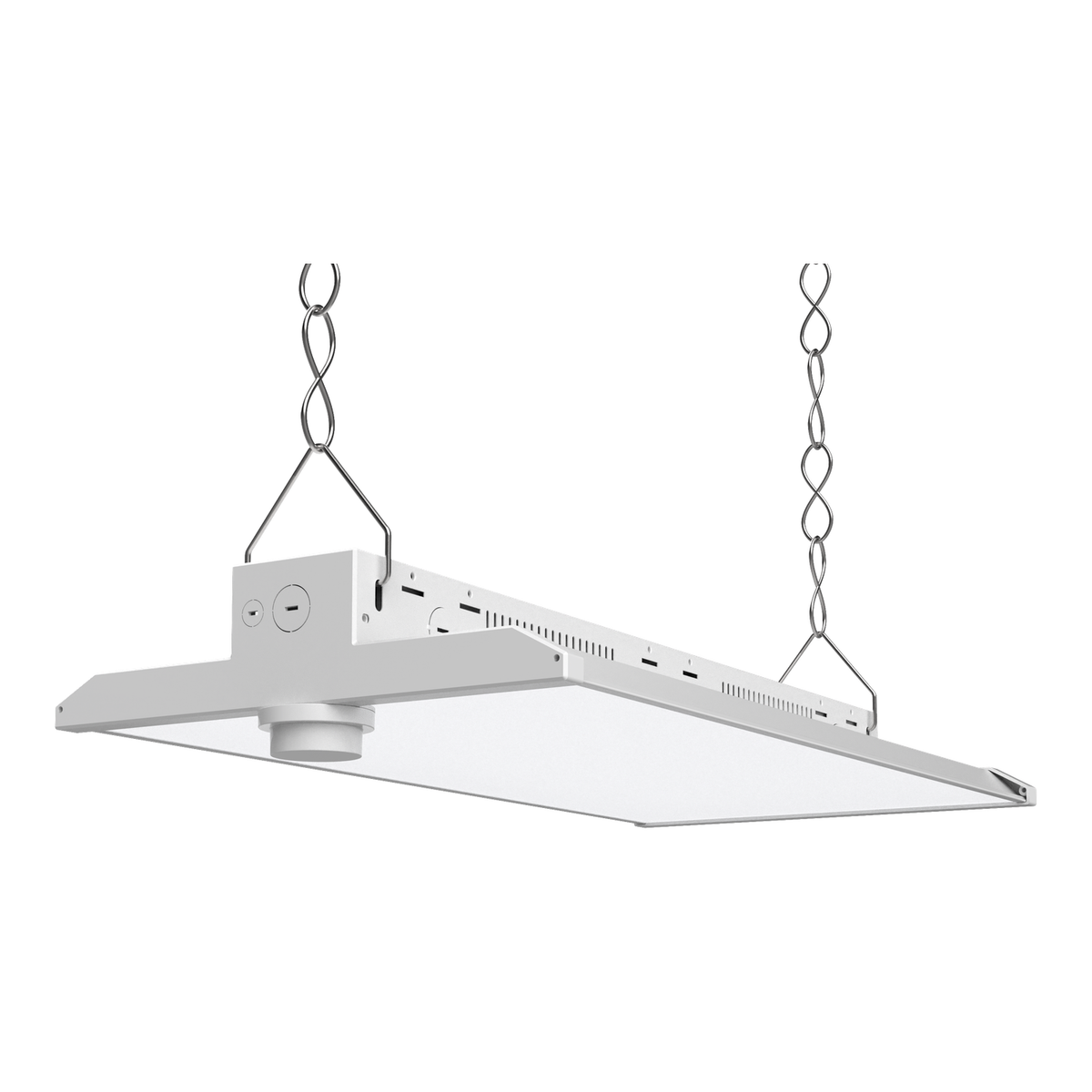 LED linear high bay shown with optional sensor installed; sensor sold separately