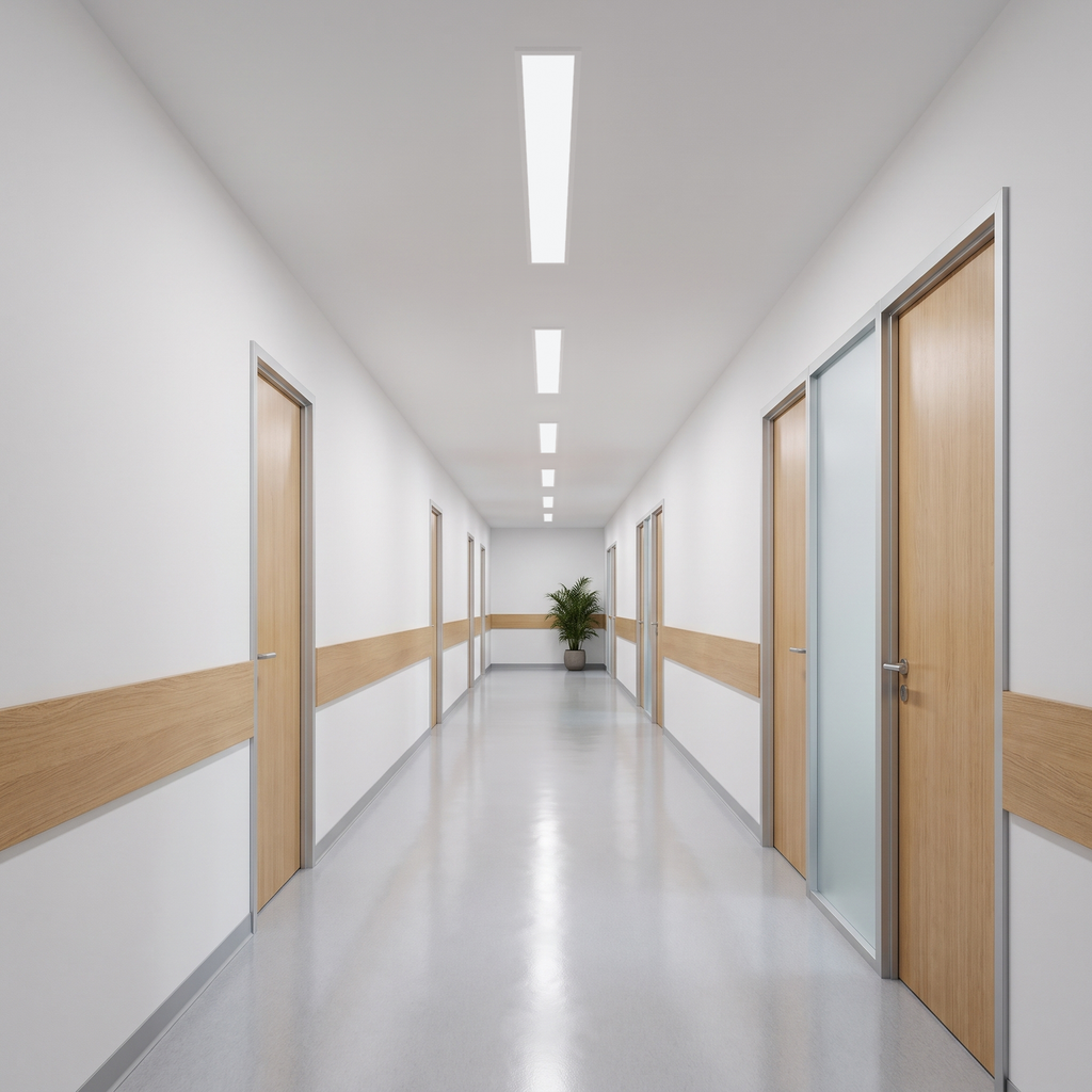 4ft slim recessed light, application corridor — illustrative application scene