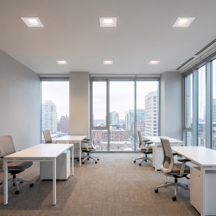 6 inch white square commercial LED downlights in an open office