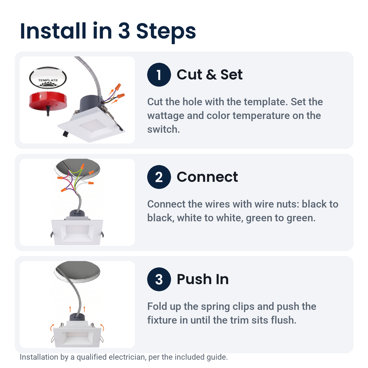 How to install the 6 inch white square commercial LED downlight in 3 steps