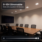 0-10V dimmable 8 inch white square commercial LED downlights in a meeting room