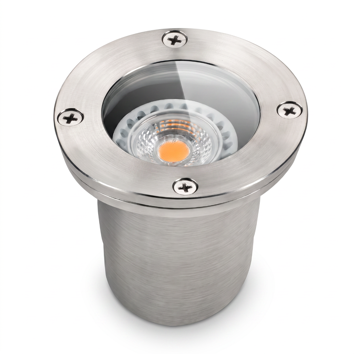 Stainless steel flat lensed round well light