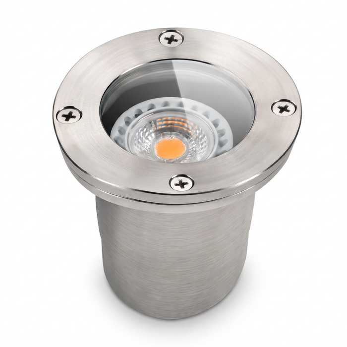 Stainless steel flat lensed round well light