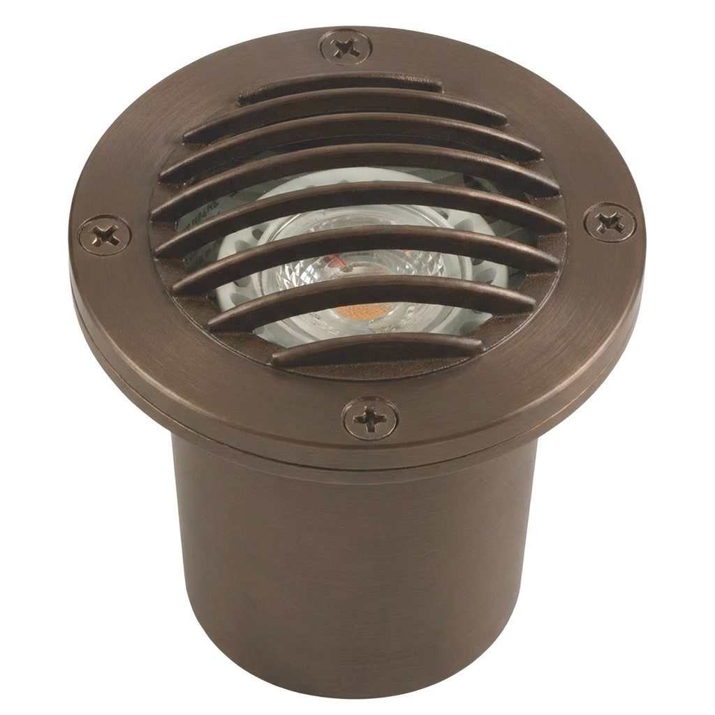 Natural brass louvered round well light