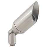 Silver-finish hooded directional bullet landscape light, angled view