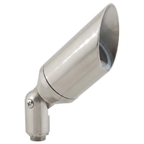 Silver-finish hooded directional bullet landscape light, angled view