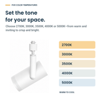 White track light head: Set the tone for your space. Choose 2700K, 3000K, 3500K, 4000K or 5000K—from warm and inviting to crisp and bright.