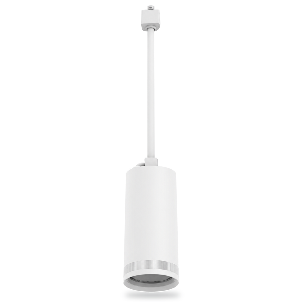 White track pendant light on a white background with soft shadow