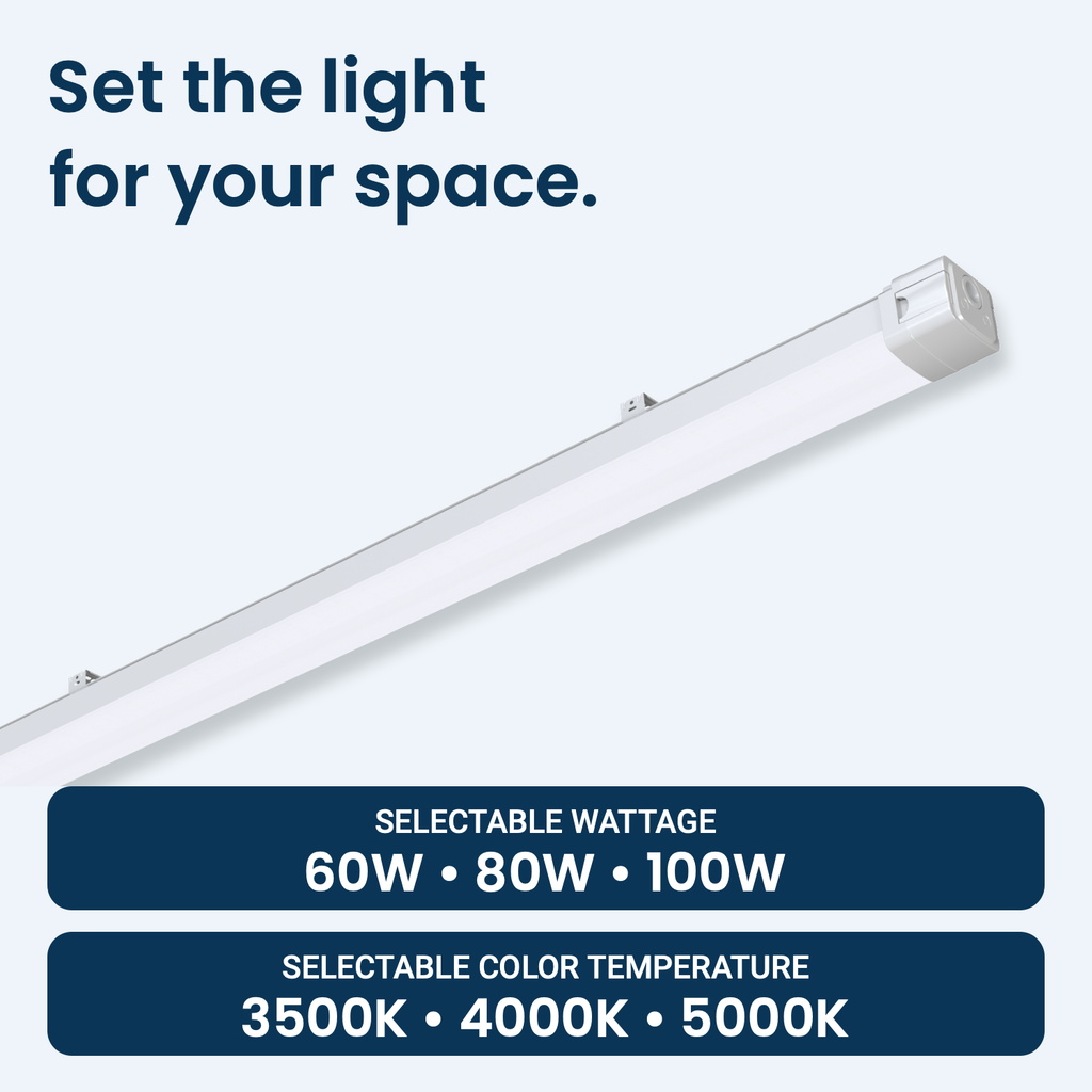 8ft slim tri-proof LED fixture with selectable wattage and color temperature