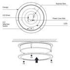 14 Inch Brushed Nickel Ceiling Light, Selectable CCT, 1400 Lumens