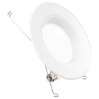 This 965 lumen count LED Downlight is a retrofit to replace traditional lighting in your existing 5-inch or 6-inch recessed cans. These LED downlights with baffle trim and mounting springs are easy to install. They include an E26 adapter to suit each recessed can style. Image shows the baffle trim clearly with its uniform grooves, along with the mounting clips that hold this LED light in place.