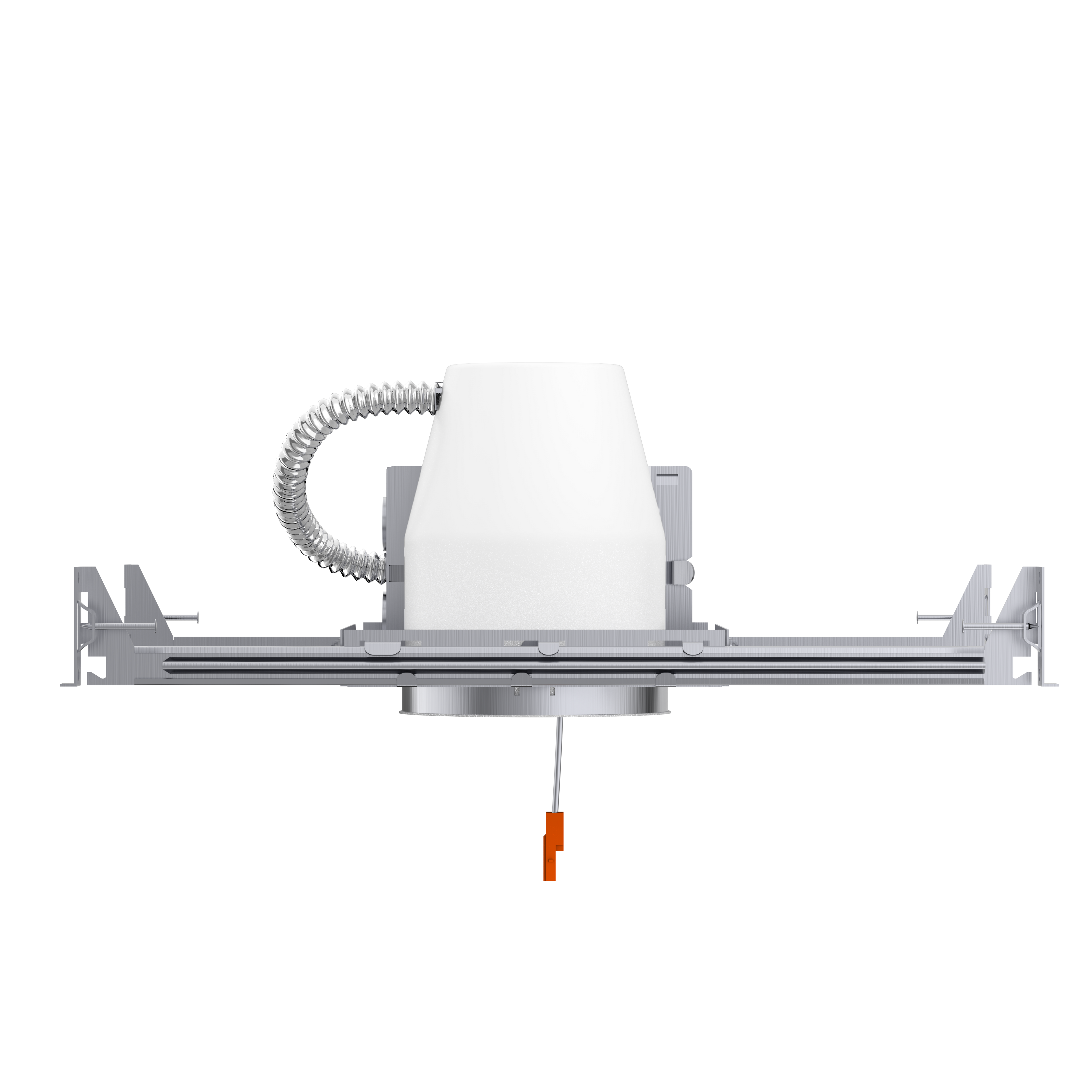 This 4-inch recessed can for new construction offers a slim profile, IC rating, TP24 connector, J-box, and adjustable hangars. The hangars work in both joist type ceilings and suspended ceilings. This recessed can accepts an 18W bulb maximum. It has an airtight design that meets ASTM standard E283-04 and keeps A/C and heating moisture from leaking through the housing. Safely use insulation near the IC rated can in an overhead joist space or ceiling crawl space. 