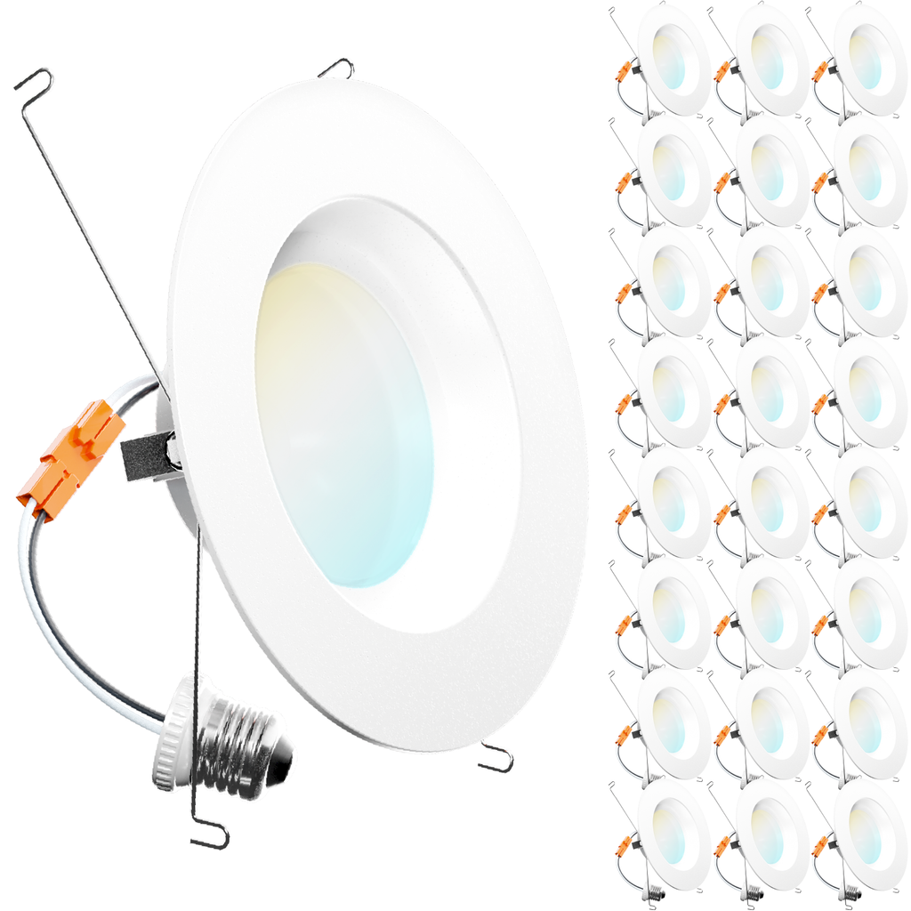 Large hero smooth retrofit light plus 24 smaller duplicates, with E26 adapter, spring clips, and selectable color lens.