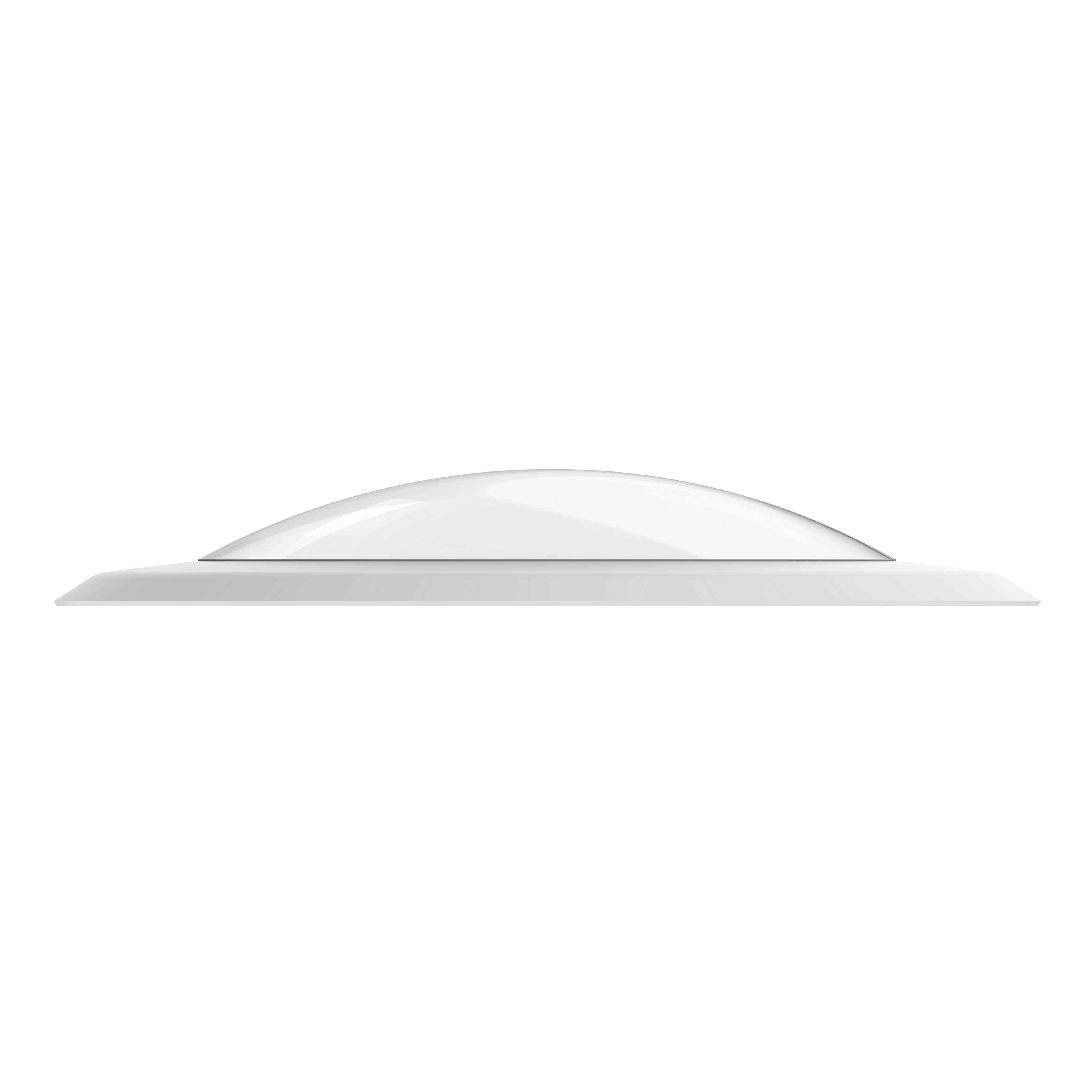 Side view of white LED disk light showing low-profile dome lens and thin trim ring against a dark background.
