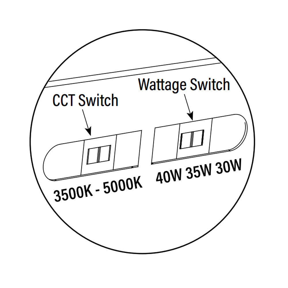 LED Shop Light, Wraparound, Prismatic Lens, 9.4 Inch, Selectable Wattage & CCT, 5320 Lumens, switch