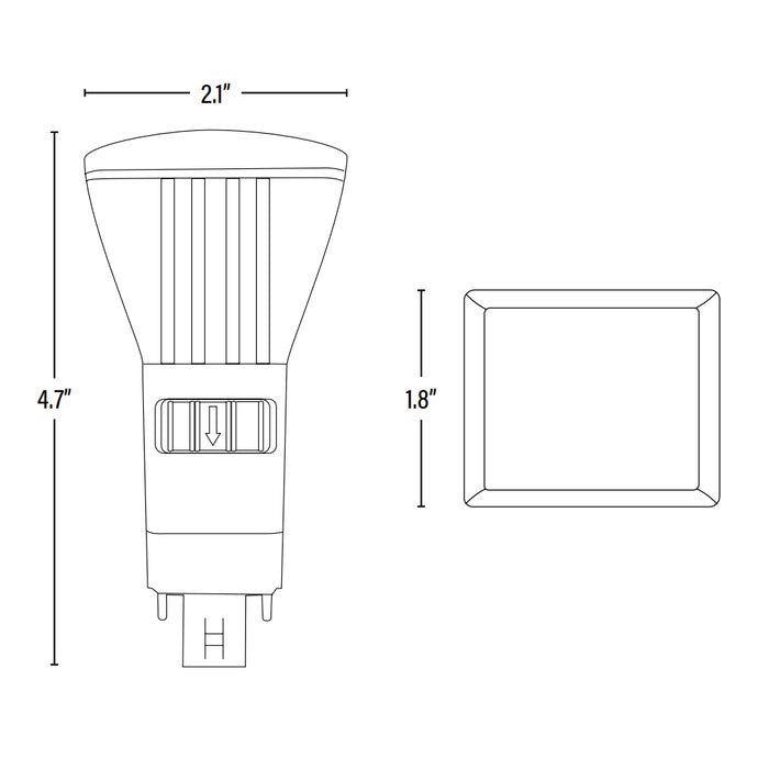LED PL Retrofit Lamp, G24q 4-Pin, 950 Lumens, CCT Selectable, Long Vertical dimensions