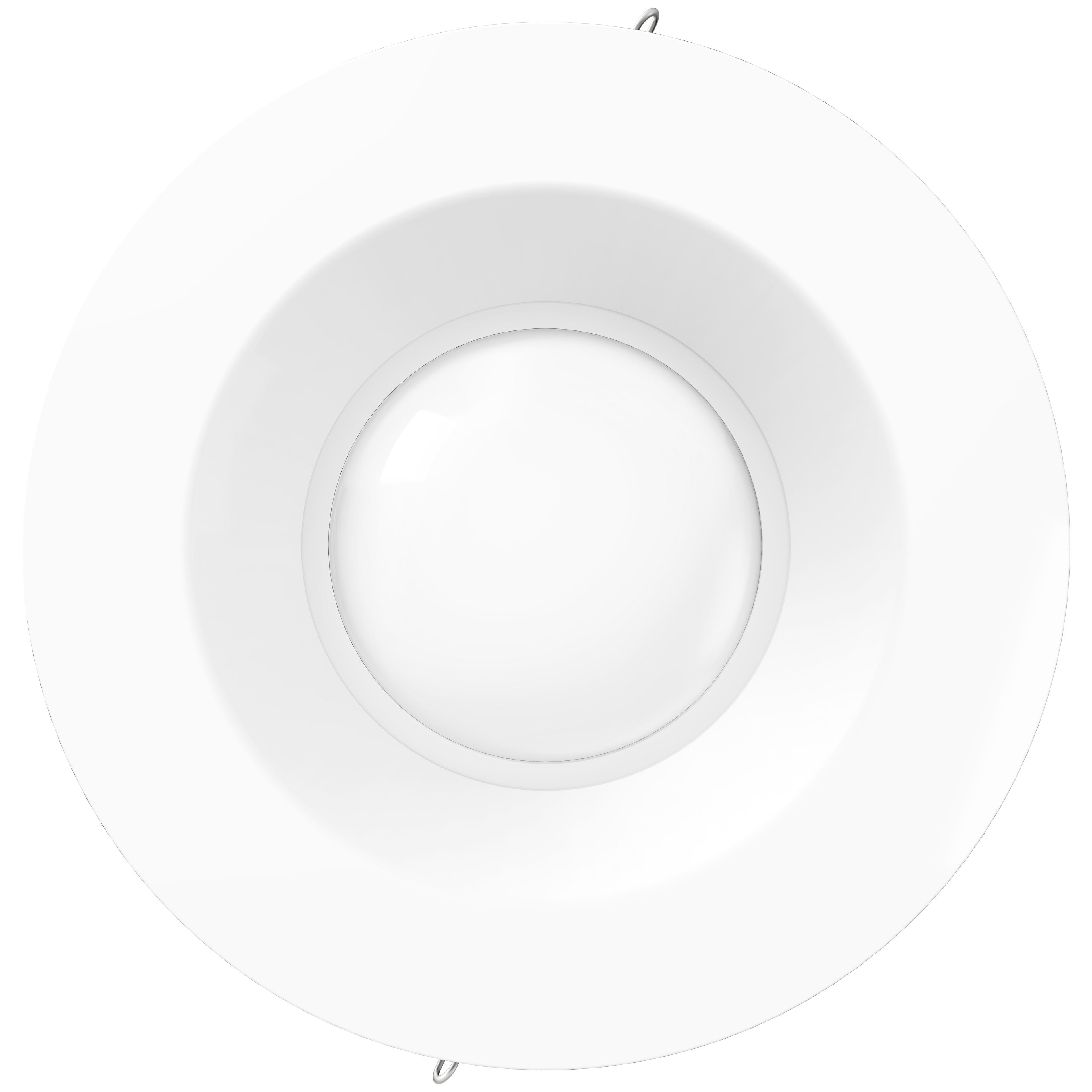 Front view of white smooth retrofit recessed light with clean round trim and softly diffused lens.