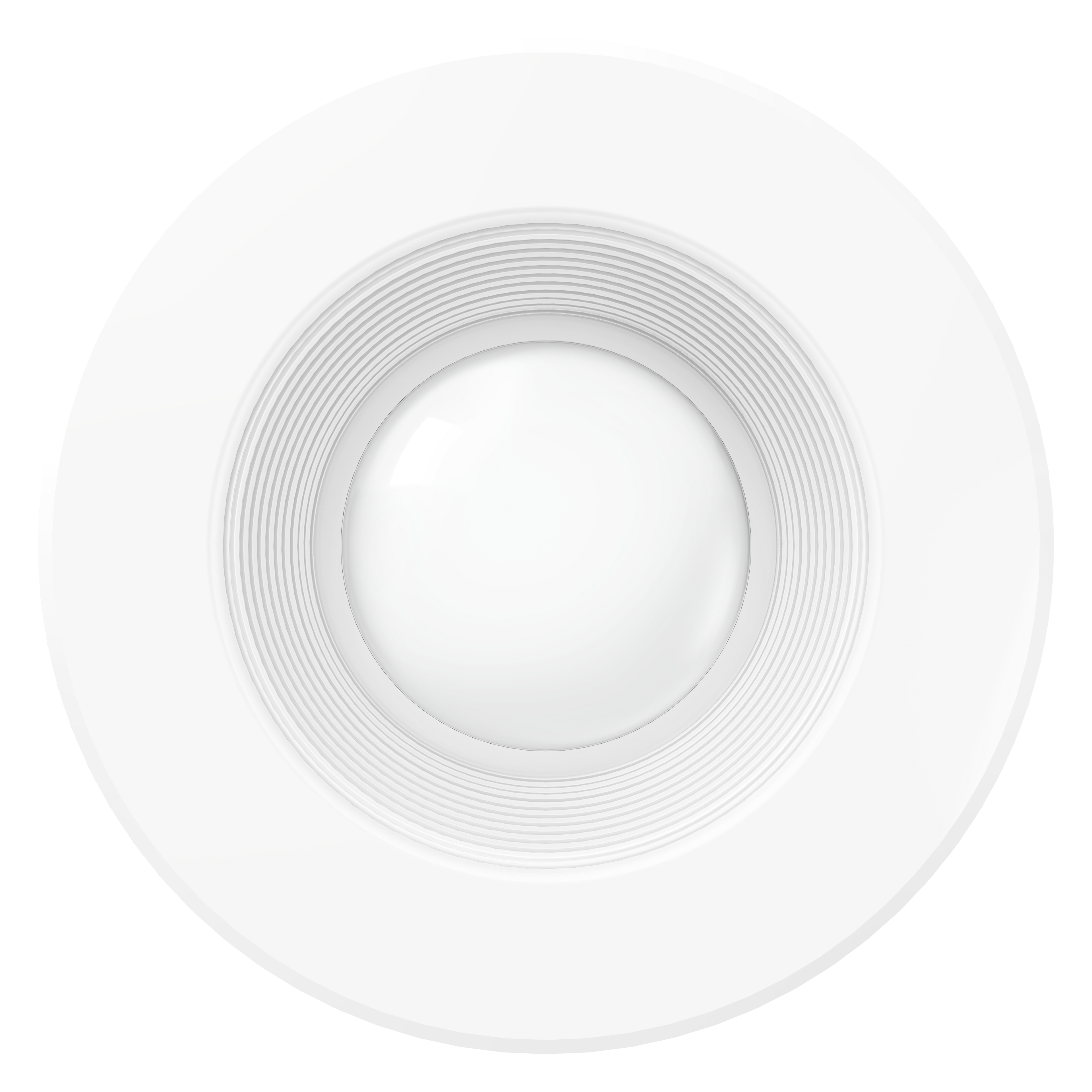 This image shows the 5/6-inch retrofit downlight seen from below. The wide exterior trim and baffle trim surrounds the LED lens in the center. The evenly spaced baffle trim helps minimize glare and provide a softer light quality. This 1050lm light fixture has a long life with 35,000 lifetime hours. It is a 13W LED with a 75W equivalency. 