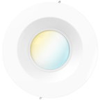 Front view of white smooth retrofit recessed light with soft warm to cool color gradient across the lens.