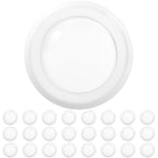 Large hero disk light centered above a grid of 24 smaller duplicates; clean white finish and diffused lens highlighted for multi-pack value.

